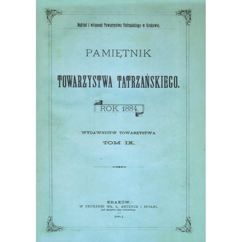 Pamiętnik Towarzystwa Tatrzańskiego, t. IX rok 1883